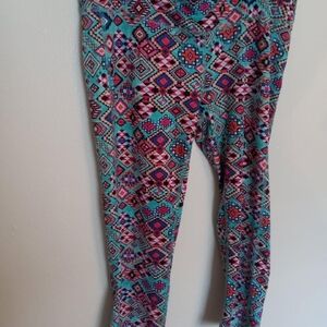 Inspired Heart Vibrant Patterned Leggings Sz L. VGC